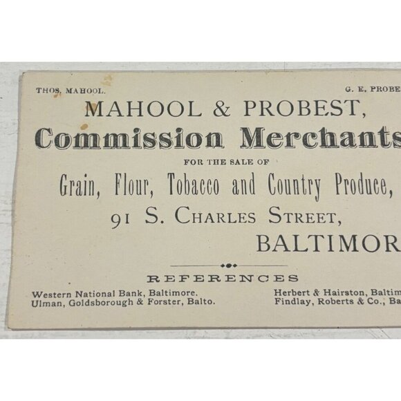 Antique Mahool Probest Merchants Card Tobacco Country Produce Baltimore Ephemera - Picture 3 of 6